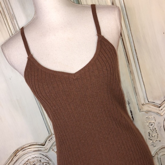 7 For All Mankind Burnt Sienna Ribbed Knit Spaghetti Strap Slip Dress Size Med. - Picture 2 of 11